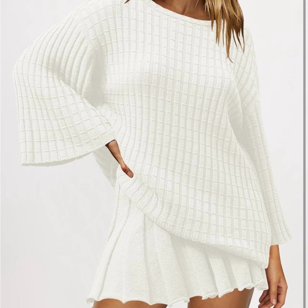 White Knit Sweater and Skirt Set